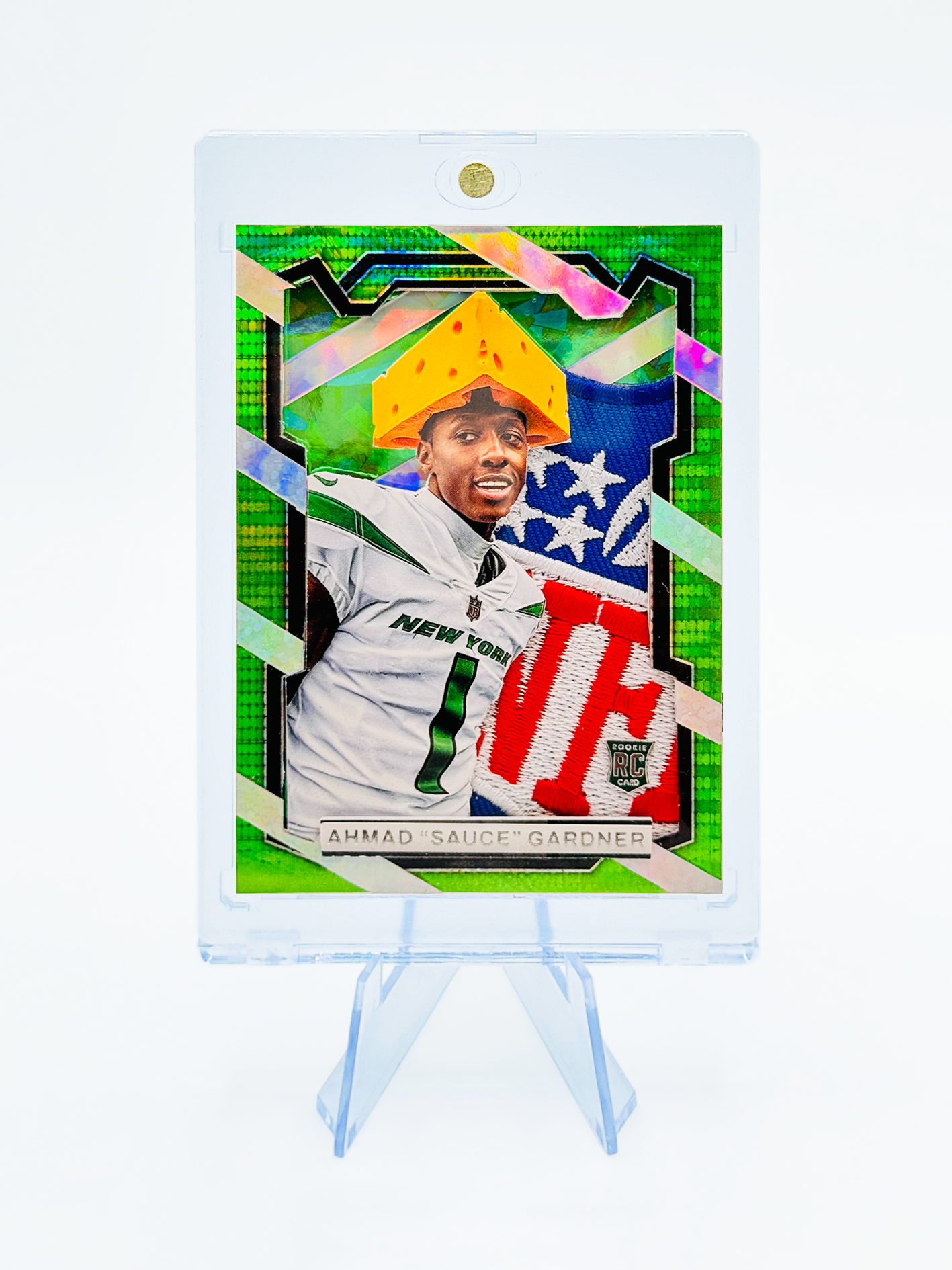 Sauce Gardner – New York Jets – Cheese Head Art Card by Trophy Zone