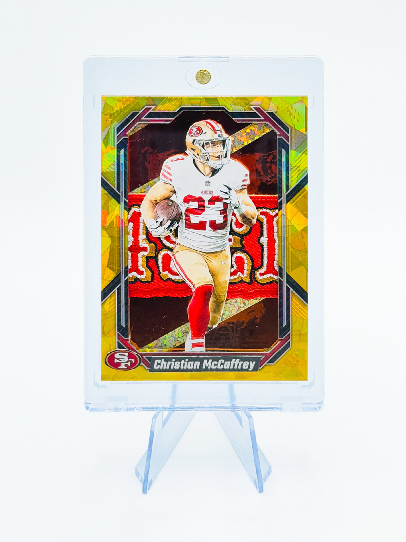 Christian McCaffrey – San Francisco 49ers – Broken Glass Gold Art Card by Trophy Zone