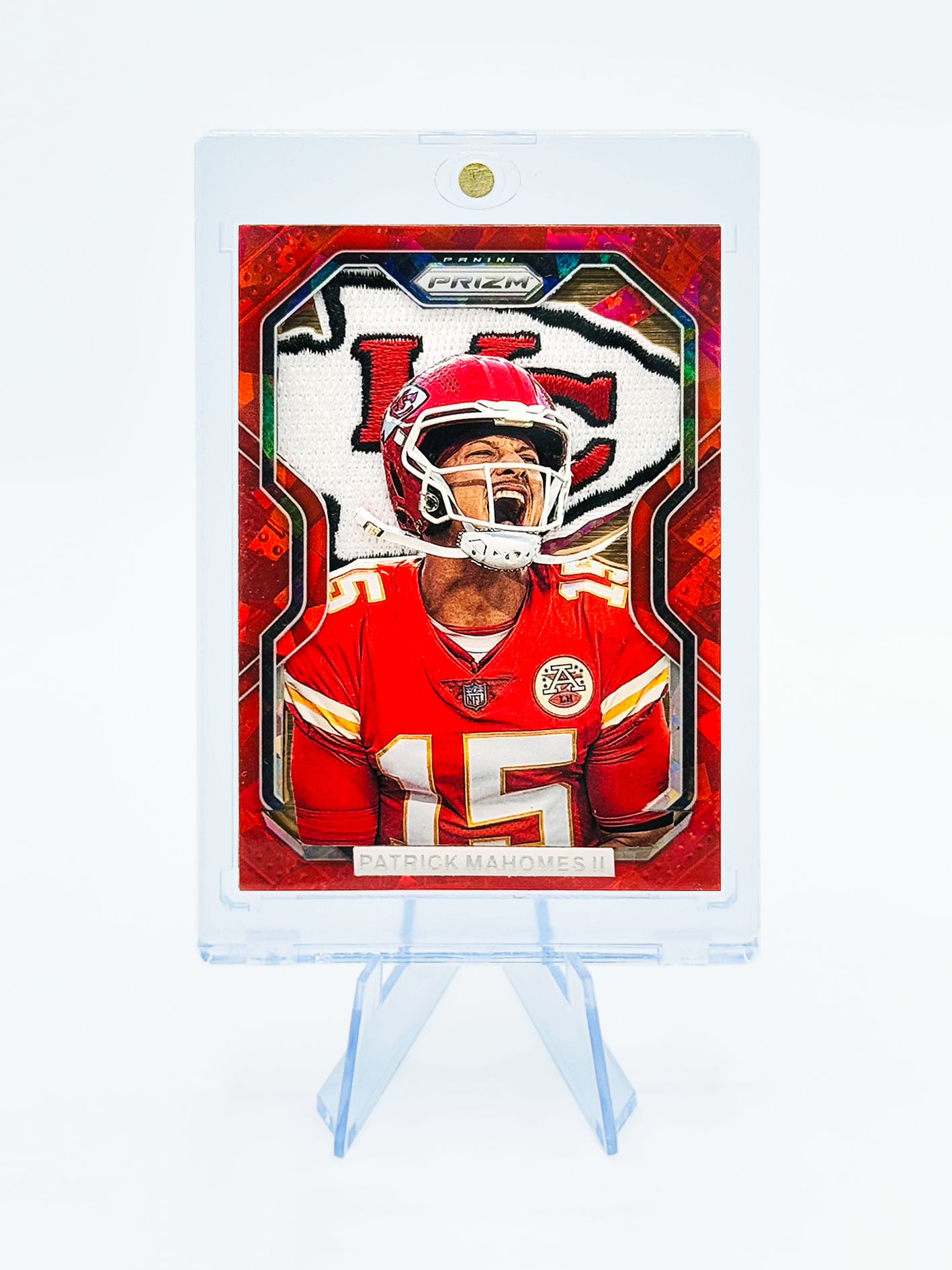 Patrick Mahomes – Kansas City Chiefs – Broken Glass Red Art Card by Trophy Zone